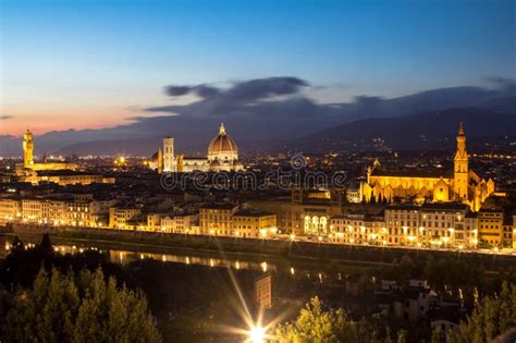 Panorama View Of Florence After Sunset From Piazzale Michelangelo Stock