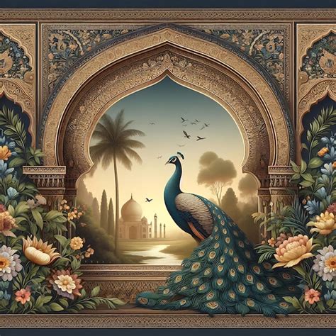 Mughal Garden Frame Background Art Illustration Premium Ai Generated