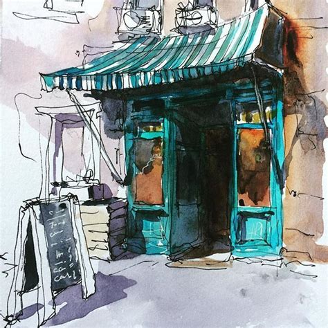 Old Shop Façade Urban Sketching Watercolor Architecture Art Sketchbook