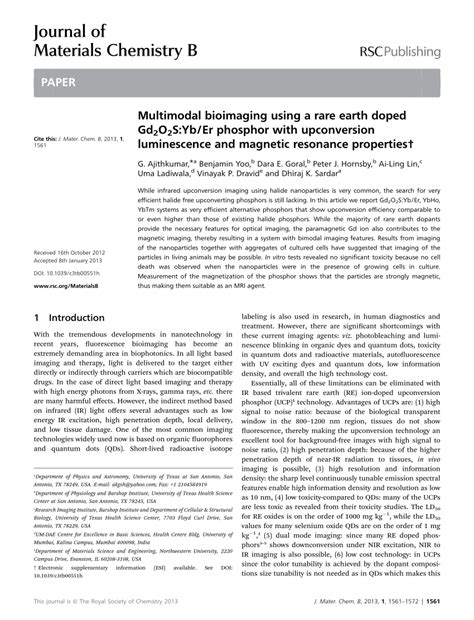 Pdf Multimodal Bioimaging Using Rare Earth Doped Gd2o2s Yber