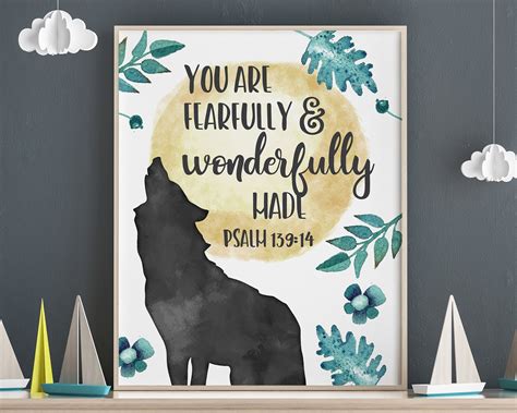 Bible Verse Nursery Wall Art Wolf Scripture Moon Animal Watercolor