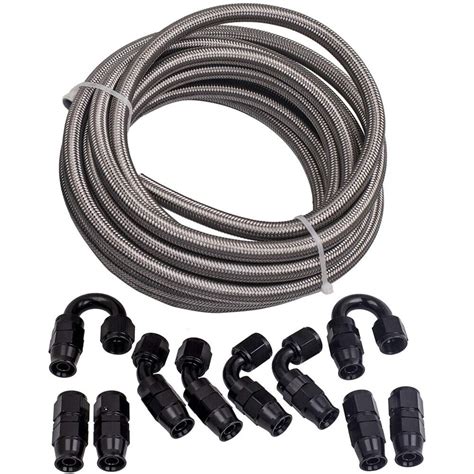 Ft Stainless Steel Nylon Braided Oil Fuel Line Hose W Swivel An