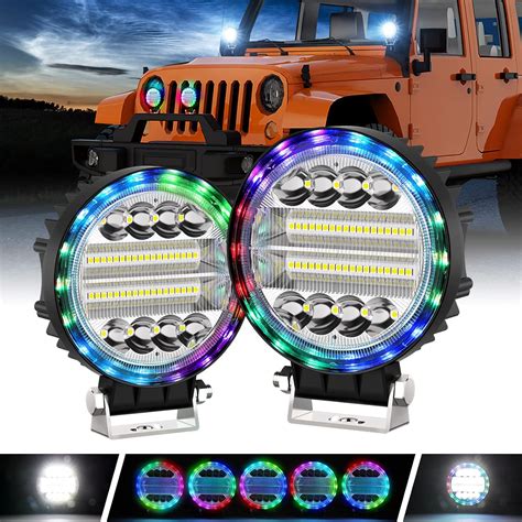 Amazon Naoevo Rgb Led Light Bar Pcs Inch Round Work Light Pods