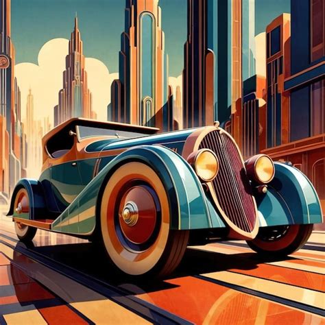 Premium Photo | Retromodern car in the city art deco vintage illustration