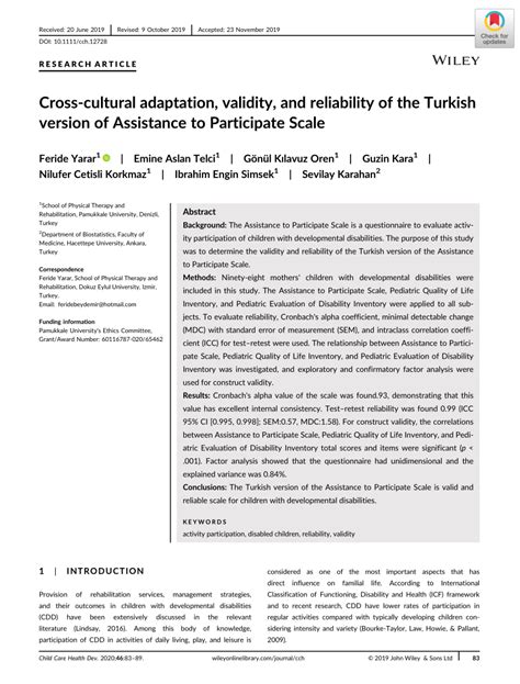 Pdf Cross Cultural Adaptation Validity And Reliability Of The