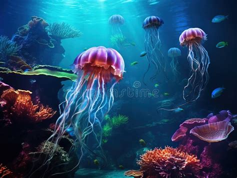 Ai Generated Illustration Wildlife Concept Of Jellyfish Stock