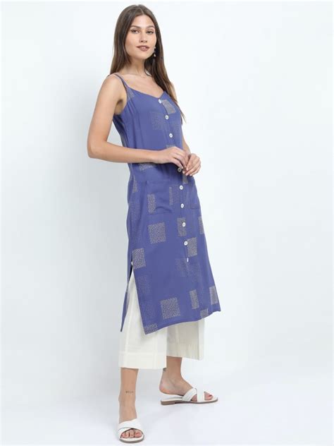 Buy Vishudh Blue Ethnic Motifs Printed Straight Kurta For Women Online