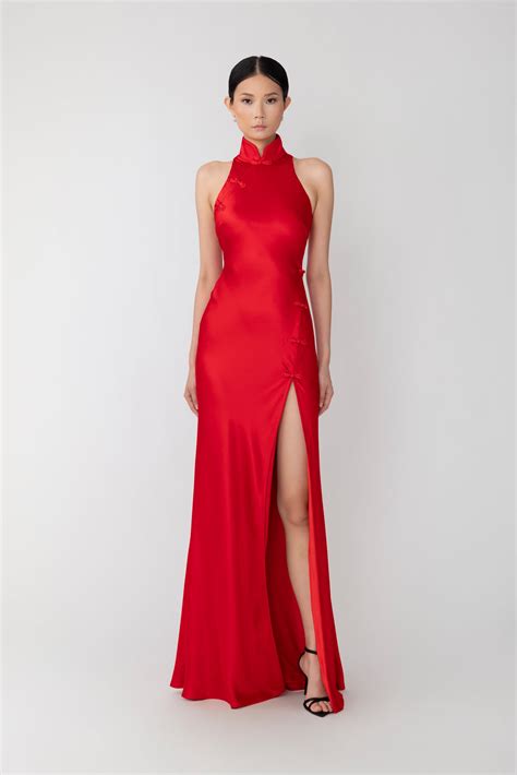 Phoebe Satin Gown in Red | SAU LEE Official Website