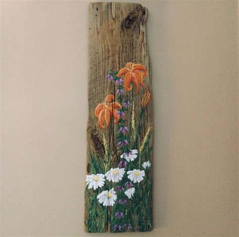 Flowers On Reclaimed Wood 9x31original Acrylic Painting Old Authentic