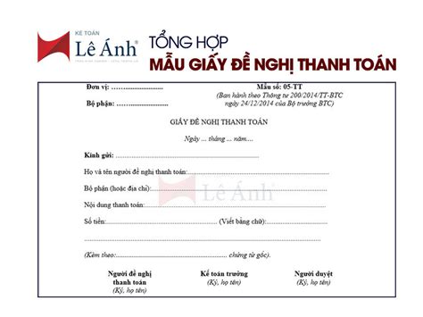 Đề nghị thanh toán biểu mẫu đề nghị thanh toán Mẫu theo chuẩn