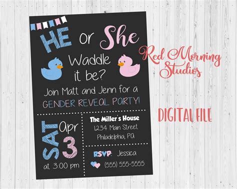 Duck Gender Reveal Invitation Printable Waddle It Be Gender Etsy