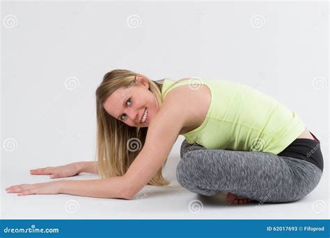 Blond Woman Doing Yoga And Stretching Exercises Stock Image Image Of Happy Healthy 62017693