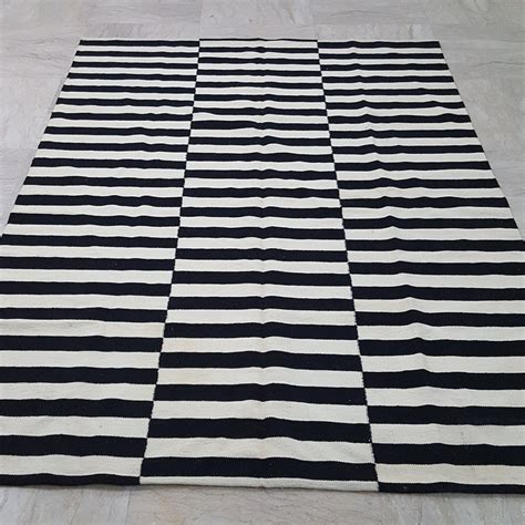 Black and White/ivory Striped Rug, Handmade Striped Kilim Rug, White ...