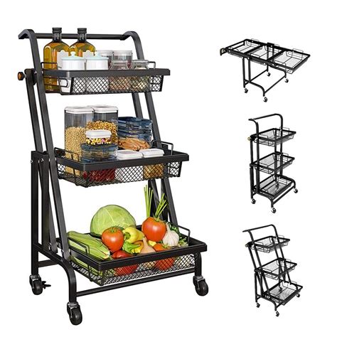 Buy Tier Foldable Kitchen Cart Rolling Utility Cart With Handle