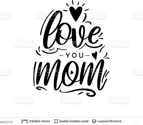 Love You Mom Mothers Day Greeting Text Black On White Stock