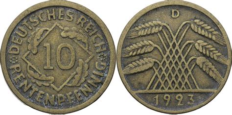 Weimarer Republik 10 Rentenpfennig 1923 D Kursmünze 1923 1924 ss MA