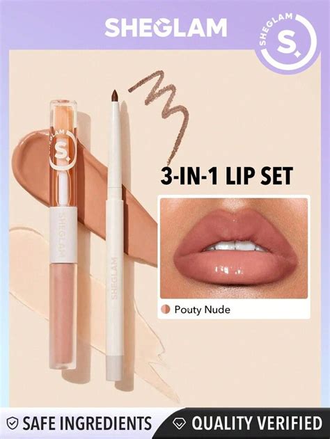 Free Returns Free Shipping SHEGLAM Soft 90 S Glam Lip Liner And Lip Duo Set Pouty Nude Lip Set
