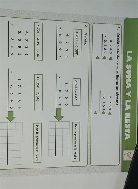 la suma y la resta calcula y escribe cómo se llaman los términos