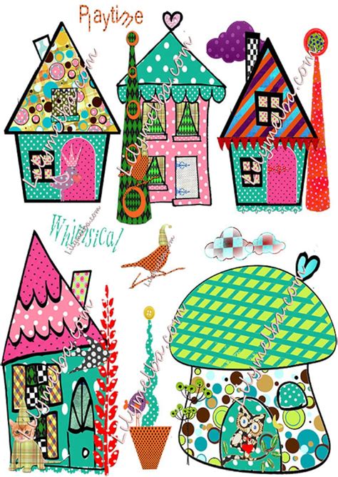 Whimsical Houses/png /clipart Scrapbook/journal Art...instant Printable Digital Download. - Etsy