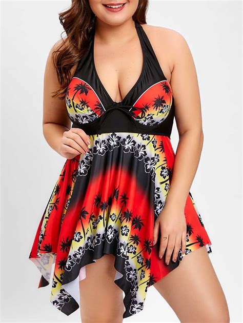 Womens Plus Size Tankini Bathing Suits Plus Size Tree Print Swimwear Swimsuit