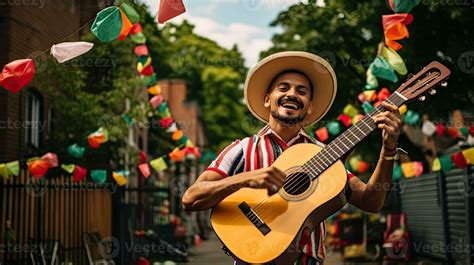 Portrait man wearing sombrero playing guitar AI Generative 30745132 ...