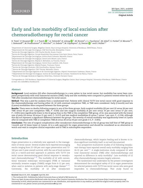 PDF Early And Late Morbidity Of Local Excision After