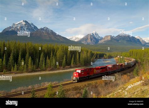 Canadian Pacific Goods Train At Morants Curve Near Lake Louise Banff