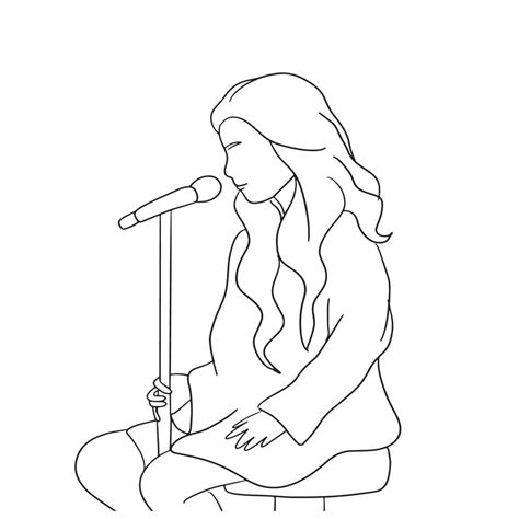 Singer Line Art, Musical Outline Drawing, Singing Sketch, Vector File ...