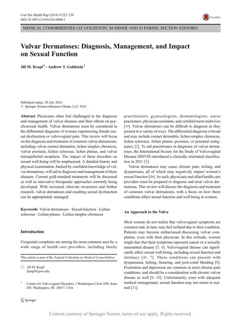 Vulvar Dermatoses Diagnosis Management And Impact On Sexual Function