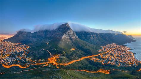 lightning ways and cities near green covered moutains cape town city ...