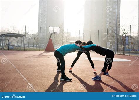 Friends Fitness Training Together Outdoors Living Active Healthy Stock