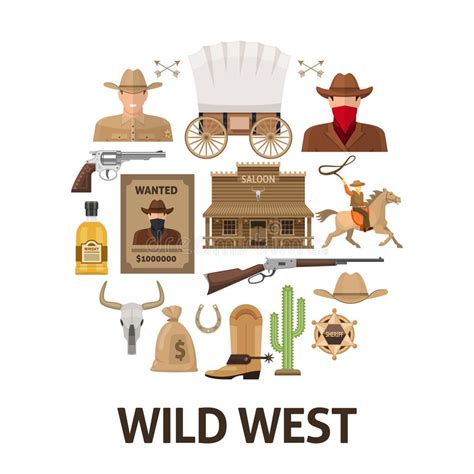 Set Of Wild West Cowboy Designed Elements Stock Vector Illustration