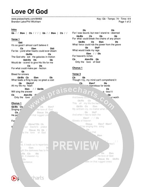 Love Of God Chords PDF (Brandon Lake / Phil Wickham) - PraiseCharts