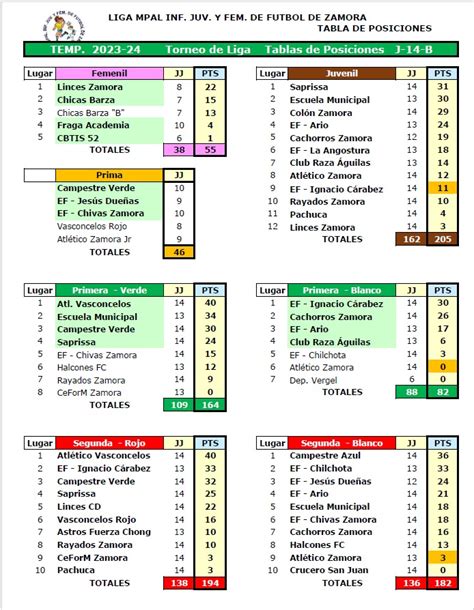 Liga Infantil Juvenil Y Femenil De Futbol De Zamora Tabla De