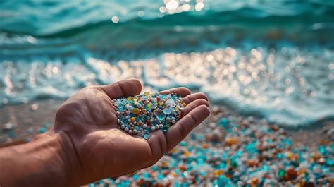 Premium Photo Close Shot Of A Man Hand Holding Microplastics Found In Sea Shore With A Big