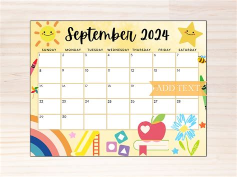 Editable September 2024 Calendar Printable Calendar W Sun And Star