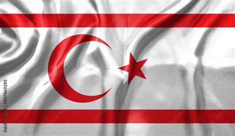 Turkish Republic of Northern Cyprus flag wave close up. Full page ...