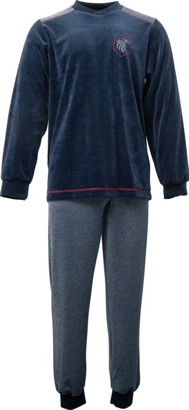 Gentlemen Velours Heren Pyjama 4198 Ronde Hals M Blauw Bol