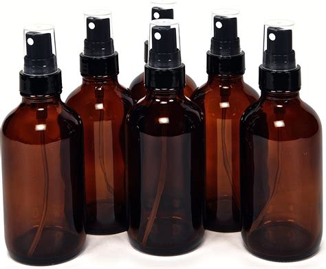 Vivaplex 6 Amber 4 Oz Glass Bottles With Black Fine Mist Sprayers Beauty