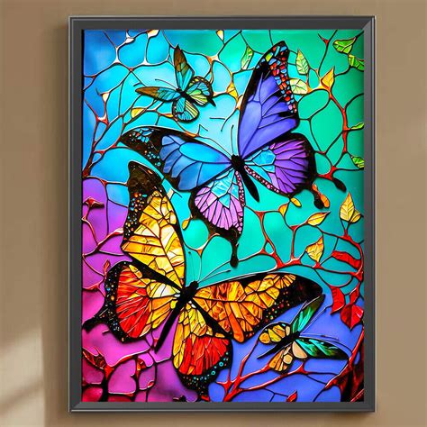 5D DIY Full Round Drill Diamond Painting Kit Stained Glass Butterfly