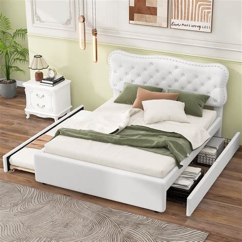 DeeHome Full Size Upholstery Platform Bed With Storage Drawers And