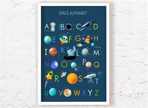 Galaxy Alphabet Poster Printable Wall Art Abc Poster Alphabet Print