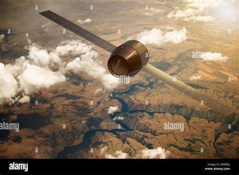 D Rendering Of A Satellite Orbiting The Earth Stock Photo Alamy