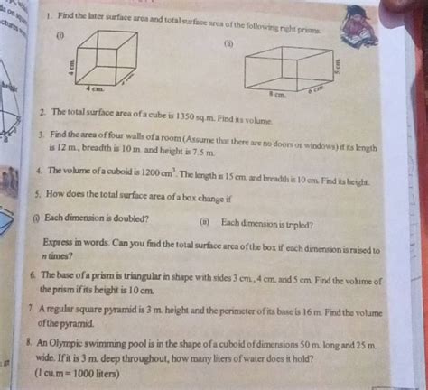 Find The Later Surface Area And Total Surface Area Of The Following Ri