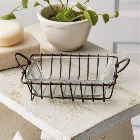 Rustic Farmhouse Wire Soap Dish With Glass Dish Box Of 2