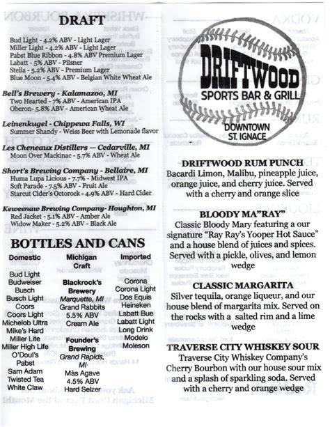 bar drink menu 1 - Driftwood Restaurant & Motel