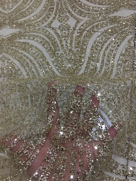 Shining Gold Color Jrb Mesh Flower Glitter Lace Shining Sequin