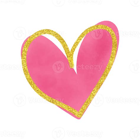 coração aquarela rosa glitter dourado 15241412 PNG