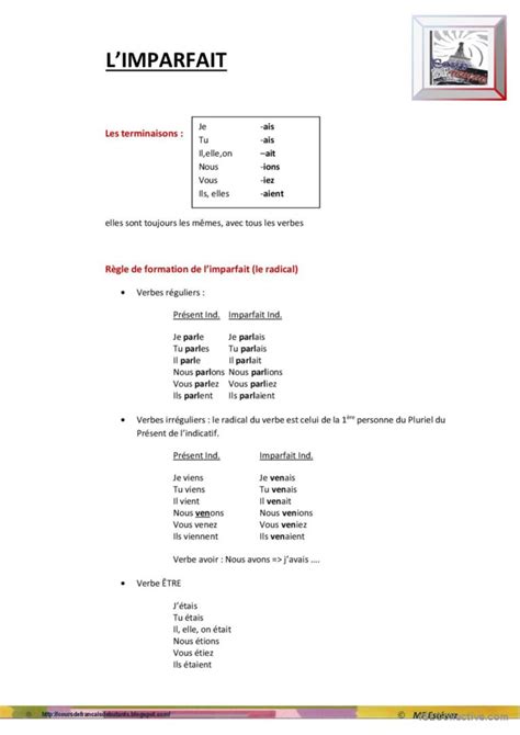 Limparfait Guide De Grammaire Español Ele Hojas De Trabajo Pdf And Doc