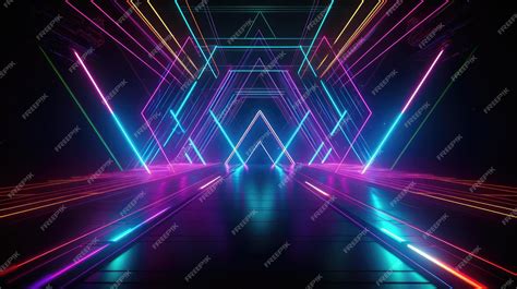 Fondo De Luz De Neón Futurista Abstracto Sala De Escenario Con Ilustración De Líneas De Neón Led